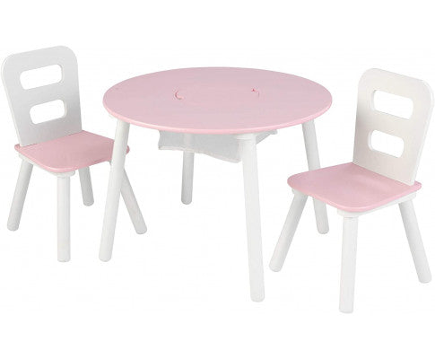 Round Table and 2 Chair Set for children (White and Pink)