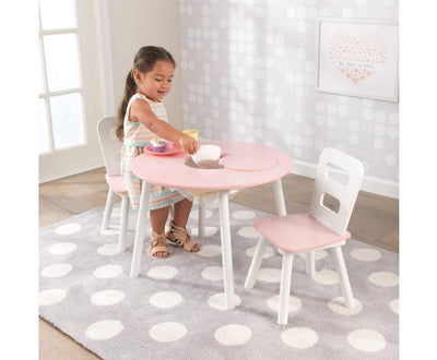 Round Table and 2 Chair Set for children (White and Pink)