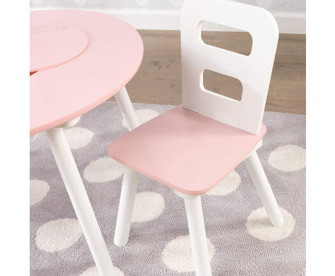 Round Table and 2 Chair Set for children (White and Pink)