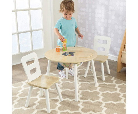 Round Table and 2 Chair Set for children (White Natural)