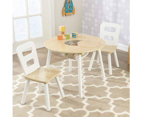 Round Table and 2 Chair Set for children (White Natural)