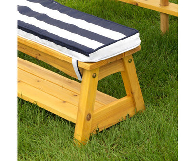 Outdoor Table & Bench Set with Cushions & Umbrella (Navy)
