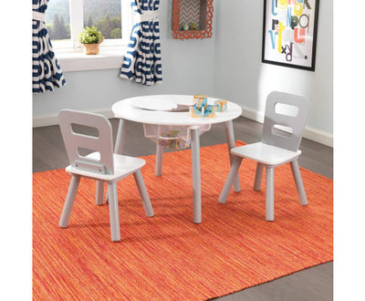 Round Table and 2 Chair Set for Kids (White/Grey)