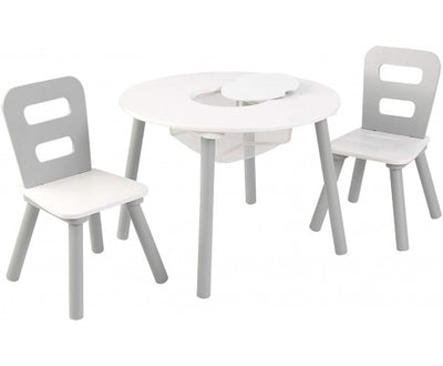 Round Table and 2 Chair Set for Kids (White/Grey)