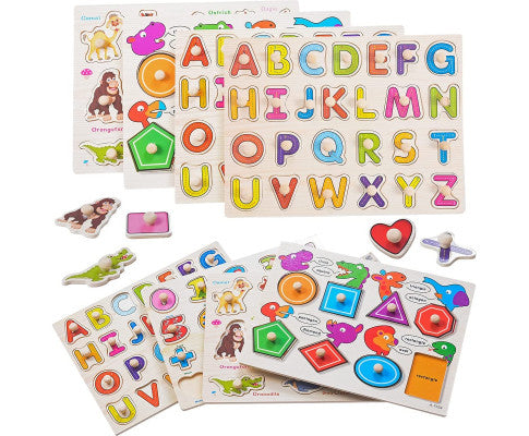 Wooden Alphabet ABC, Numbers and Farm Animals Learning Puzzles