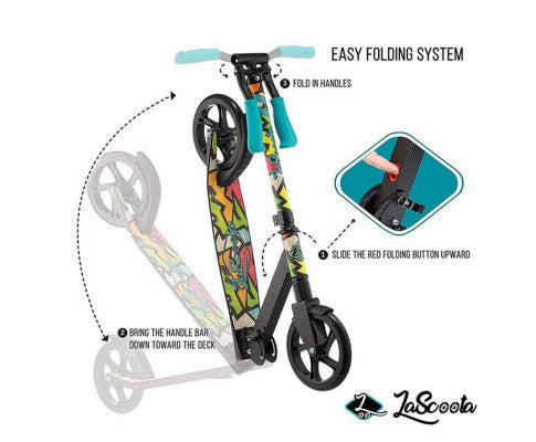 Lascoota Pulse Kick Push Commuter Scooter for Teen and Adult - Graphic Black