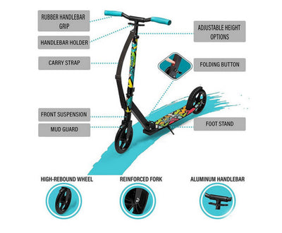 Lascoota Pulse Kick Push Commuter Scooter for Teen and Adult - Graphic Black