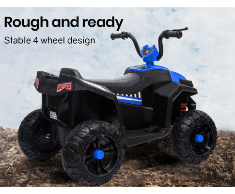 Rovo Kids Ride-On ATV Quad Bike - Black/Blue with Free Customized Plate