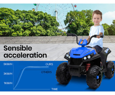 Rovo Kids Ride-On ATV Quad Bike - Black/Blue with Free Customized Plate