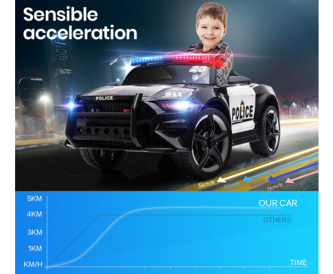 Rovo Kids Ride-On Police Patrol Car - Black with Free Customized Plate