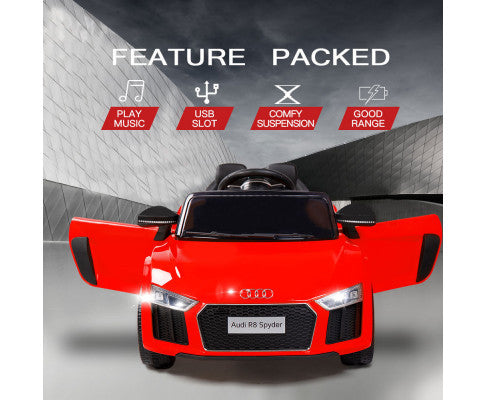 Rovo Kids Ride-On Car Licensed AUDI R8 SPYDER - Red with Free Customized Plate