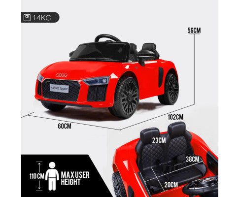 Rovo Kids Ride-On Car Licensed AUDI R8 SPYDER - Red with Free Customized Plate