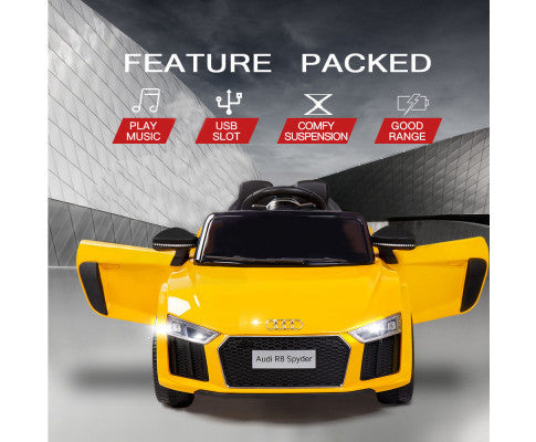 Rovo Kids Ride-On Car Licensed AUDI R8 SPYDER - Yellow with Free Customized Plate