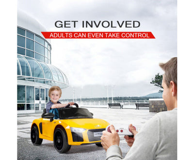 Rovo Kids Ride-On Car Licensed AUDI R8 SPYDER - Yellow with Free Customized Plate