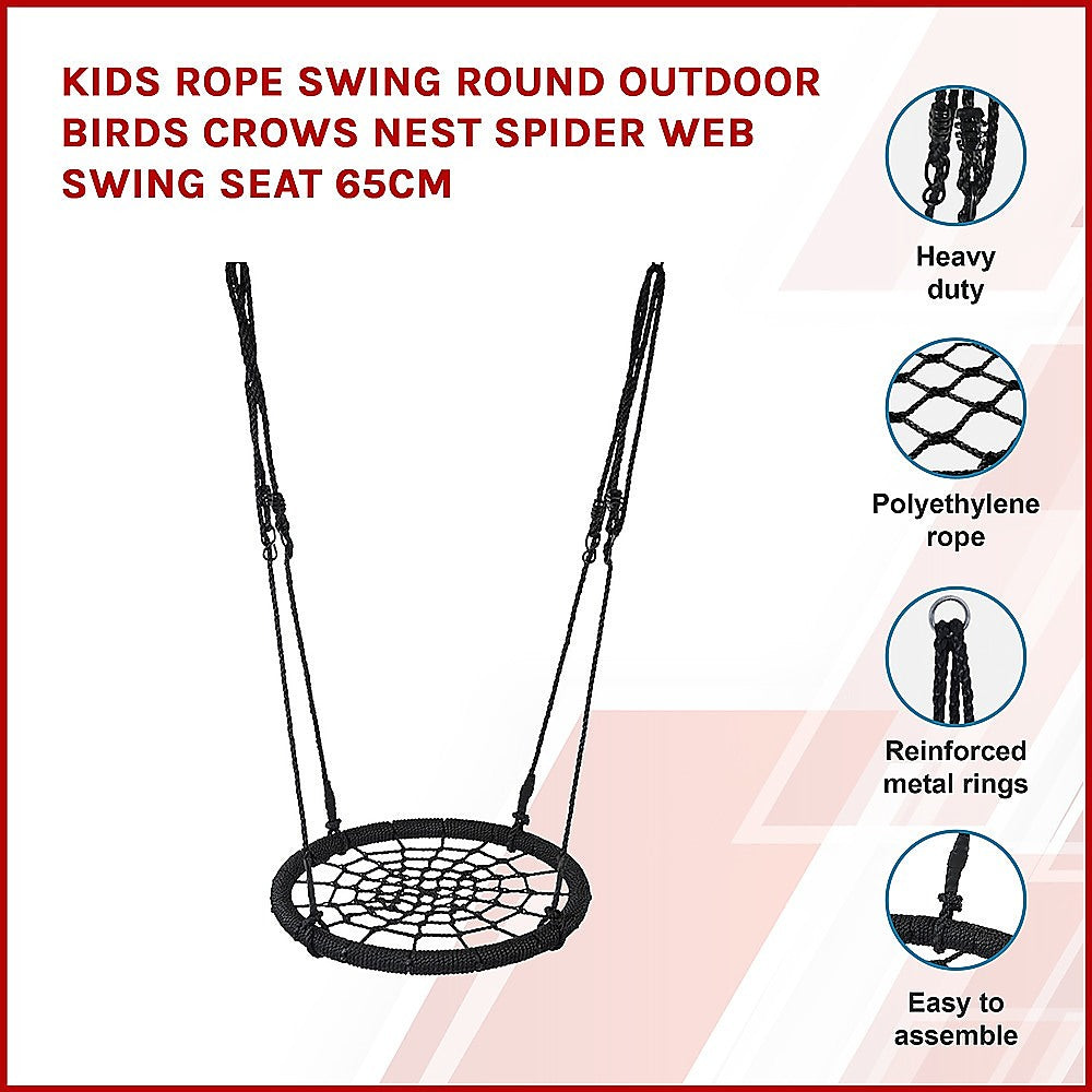 Kids Rope Swing Round Outdoor Birds Crows Nest Spider Web Swing Seat 65cm
