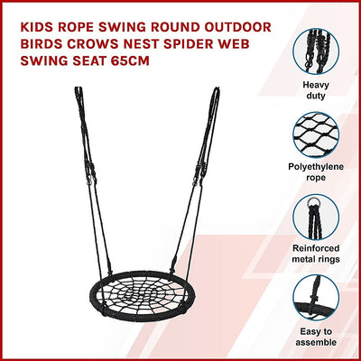 Kids Rope Swing Round Outdoor Birds Crows Nest Spider Web Swing Seat 65cm