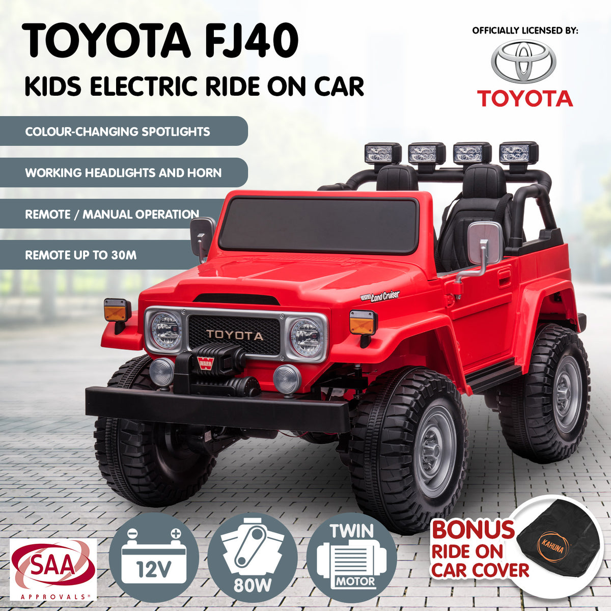 Licensed Toyota FJ-40 Electric Kids Ride On Car by Kahuna - Red