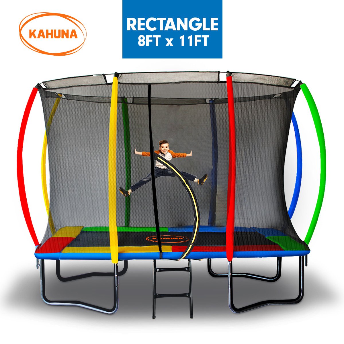 Kahuna Trampoline 8 ft x 11 ft Outdoor Rectangular Rainbow
