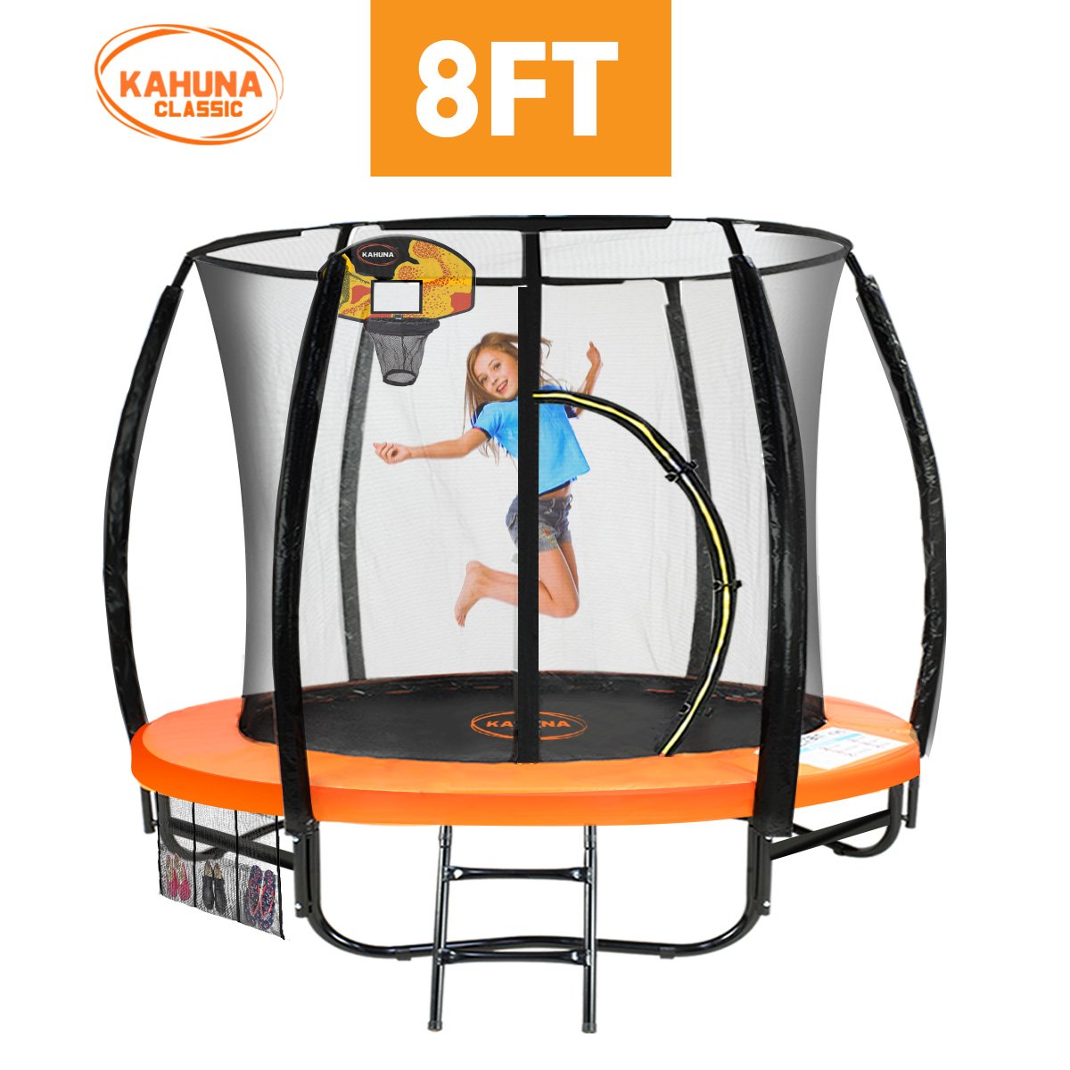 Kahuna Trampoline 8ft with Basketball Set - Orange