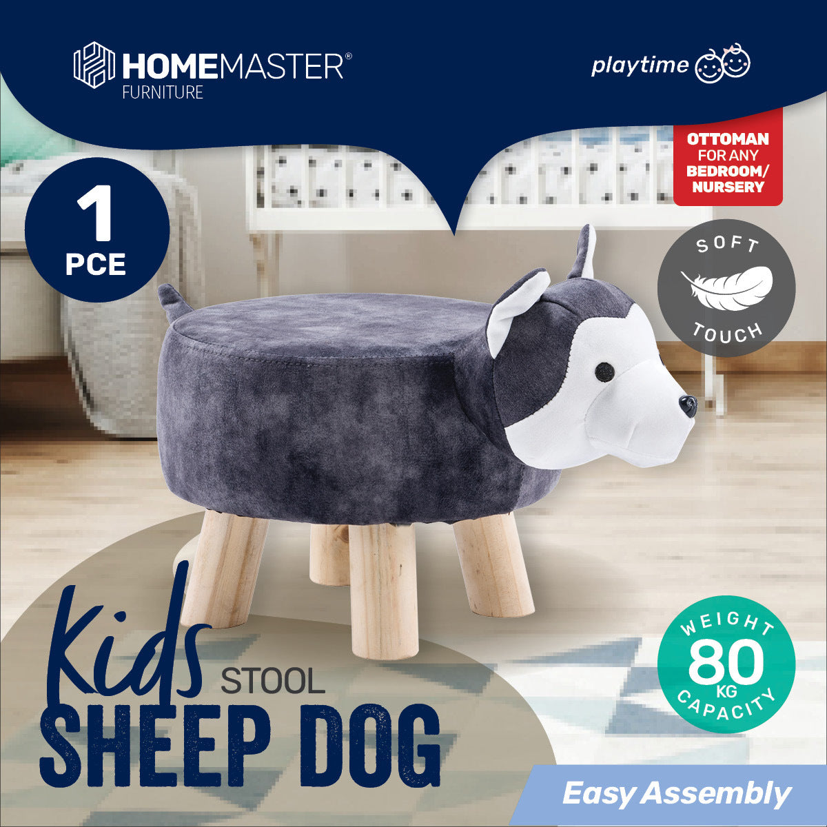 Home Master Kids Animal Stool - Sheep Dog Character