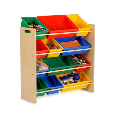 Kids Organiser Shelf Storage Rack for Toys - 12 Multicoloured Bins